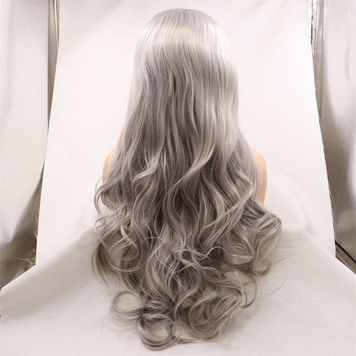 Leaden Grey Body Wave Long Lace Front High Heat Resistant Fiber Synthetic Hair Wigs [ILS5666]