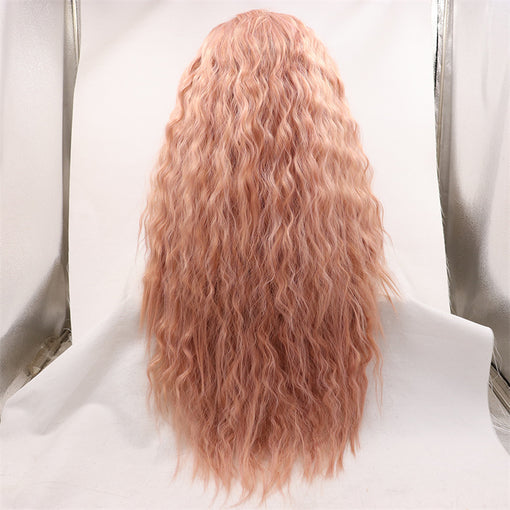 Dusty Pink Water Wave Long Lace Front High Heat Resistant Fiber Synthetic Hair Wigs [ILS5668]