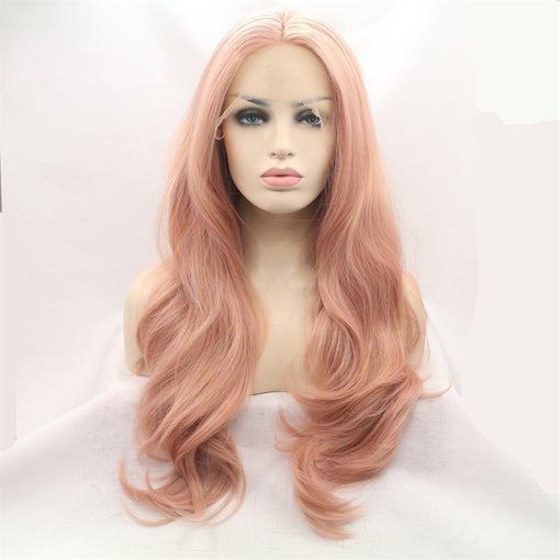 Dusty Pink Body Wave Long Lace Front High Heat Resistant Fiber Synthetic Hair Wigs [ILS5669]
