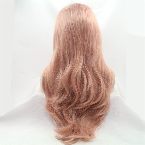 Dusty Pink Body Wave Long Lace Front High Heat Resistant Fiber Synthetic Hair Wigs [ILS5669]