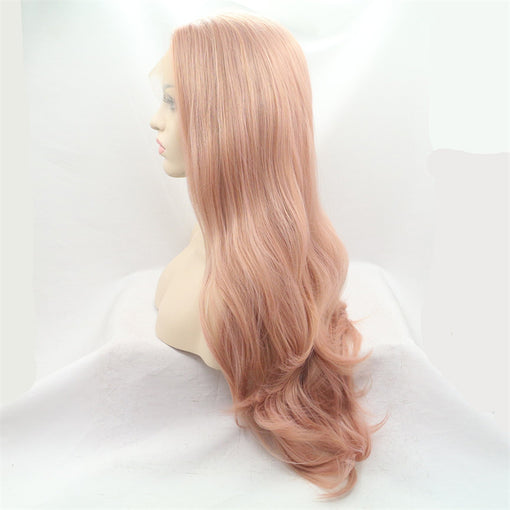 Dusty Pink Body Wave Long Lace Front High Heat Resistant Fiber Synthetic Hair Wigs [ILS5669]