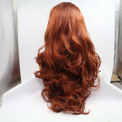 Bronze Red Body Wave Long Lace Front High Heat Resistant Fiber Synthetic Hair Wigs [ILS5670]