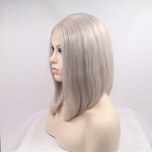 Smoky Grey Silky Straight Short Lace Front High Heat Resistant Fiber Synthetic Hair Wigs [ILS5671]