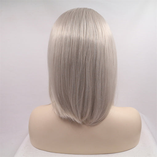 Smoky Grey Silky Straight Short Lace Front High Heat Resistant Fiber Synthetic Hair Wigs [ILS5671]