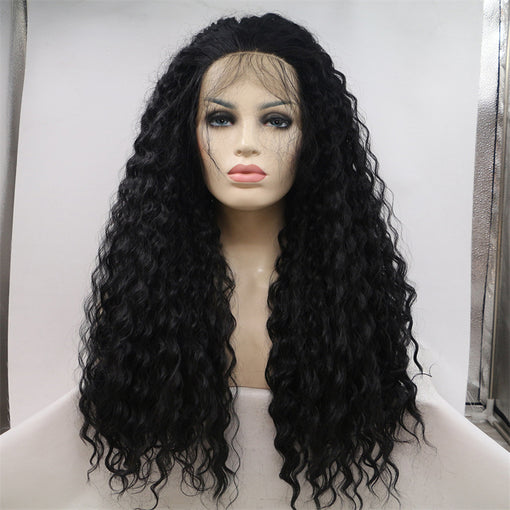 Black Curly Long Lace Front High Heat Resistant Fiber Synthetic Hair Wigs [ILS5673]