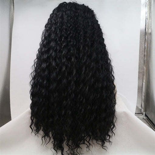Black Curly Long Lace Front High Heat Resistant Fiber Synthetic Hair Wigs [ILS5673]