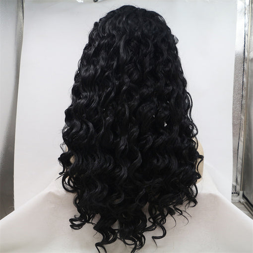 Black Curly Long Lace Front High Heat Resistant Fiber Synthetic Hair Wigs [ILS5673]