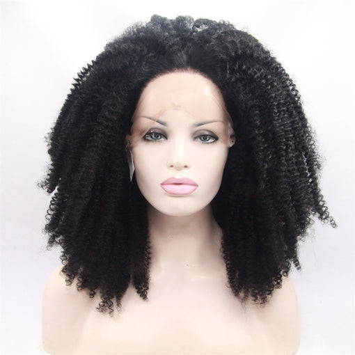Black Afro Curly Long Lace Front High Heat Resistant Fiber Synthetic Hair Wigs [ILS5674]
