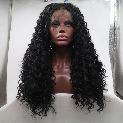 Black Curly Long Lace Front High Heat Resistant Fiber Synthetic Hair Wigs [ILS5675]
