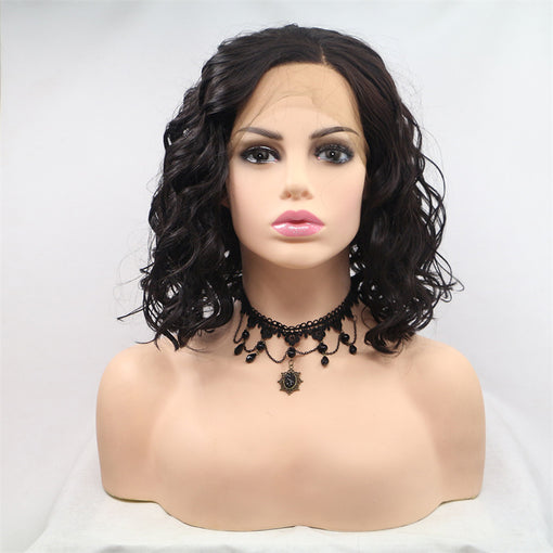 Dark Brown Body Wave Medium Lace Front High Heat Resistant Fiber Synthetic Hair Wigs [ILS5679]