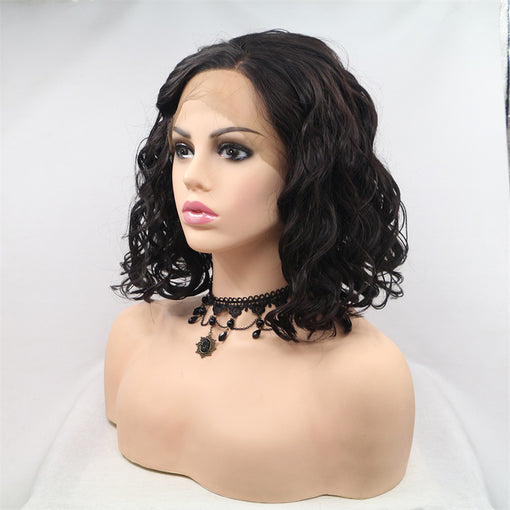 Dark Brown Body Wave Medium Lace Front High Heat Resistant Fiber Synthetic Hair Wigs [ILS5679]