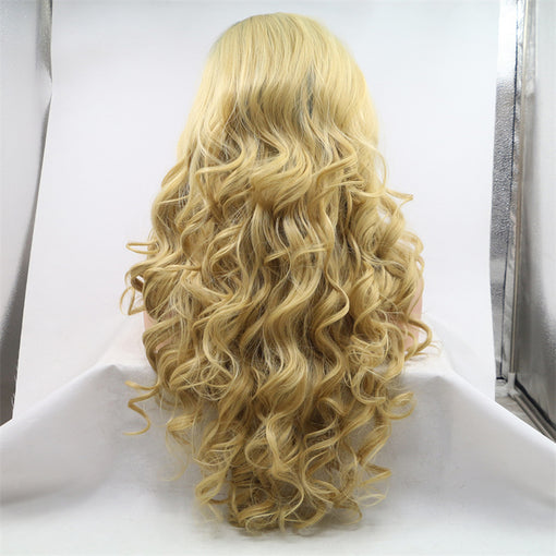 Black Root Camel Body Wave Long Lace Front High Heat Resistant Fiber Synthetic Hair Wigs [ILS5688]