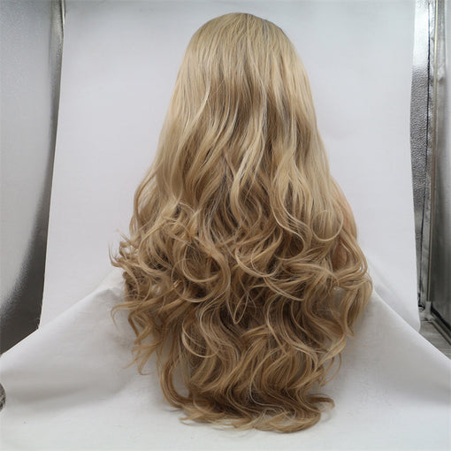Black Root Light Brown Body Wave Long Lace Front High Heat Resistant Fiber Synthetic Hair Wigs [ILS5692]