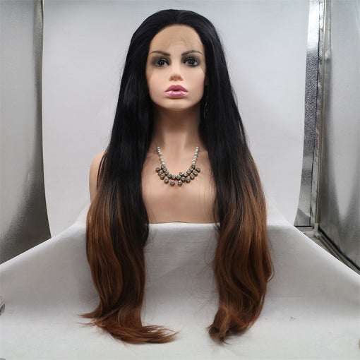 Black/Brown Ombre Straight Long Lace Front High Heat Resistant Fiber Synthetic Hair Wigs [ILS5693]
