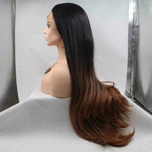 Black/Brown Ombre Straight Long Lace Front High Heat Resistant Fiber Synthetic Hair Wigs [ILS5693]