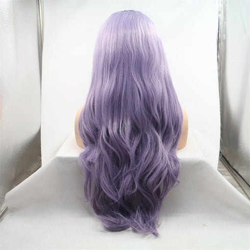 Black Root Lavender Body Wave Long Lace Front High Heat Resistant Fiber Synthetic Hair Wigs [ILS5704]