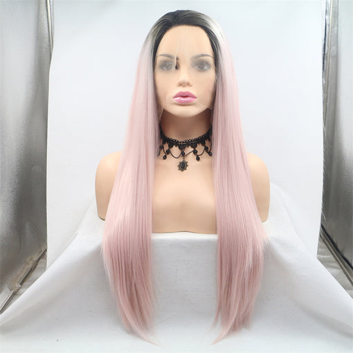 Grey Black Pink Silky Straight Long Lace Front High Heat Resistant Fiber Synthetic Hair Wigs [ILS5705]