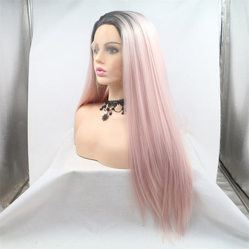 Grey Black Pink Silky Straight Long Lace Front High Heat Resistant Fiber Synthetic Hair Wigs [ILS5705]