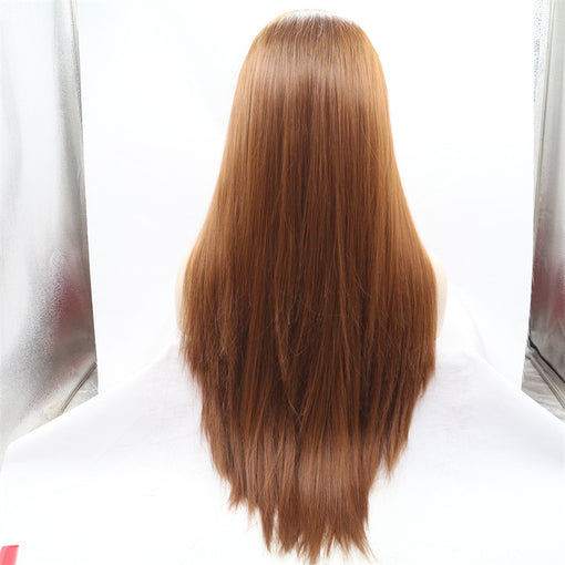 Dark Root Brown Silky Straight Long Lace Front High Heat Resistant Fiber Synthetic Hair Wigs [ILS5708]