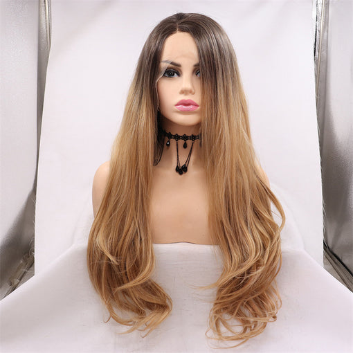 Brown Ombre Body Wave Long Lace Front High Heat Resistant Fiber Synthetic Hair Wigs [ILS5715]