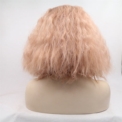 Black Root Pink Water Wave Medium Lace Front High Heat Resistant Fiber Synthetic Hair Wigs [ILS5716]