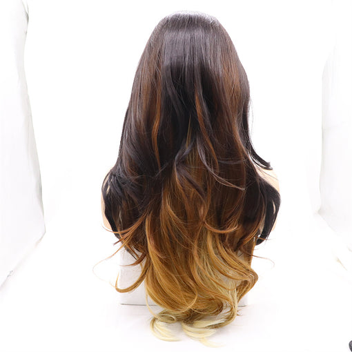 Brown Blonde Ombre Body Wave Long Lace Front High Heat Resistant Fiber Synthetic Hair Wigs [ILS5717]