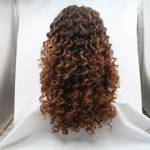 Brown Ombre Curly Long Lace Front High Heat Resistant Fiber Synthetic Hair Wigs [ILS5721]