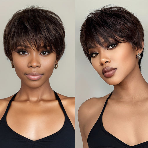 Short Pixie Hairstyle 6 Inches Silky Straight Natural Black Remy Human Hair Full Lace Wigs [IFHSS6081]