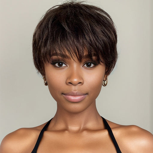 Short Pixie Hairstyle 6 Inches Silky Straight Natural Black Remy Human Hair Lace Front Wigs [ILHSS6081]