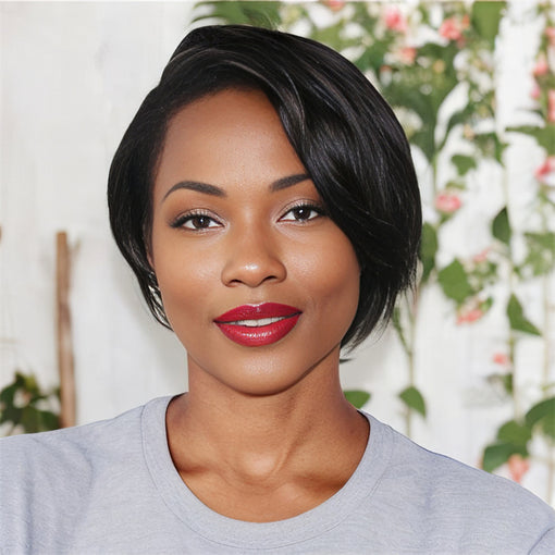 Short Bob Hairstyle 8 Inches Silky Straight Natural Black Remy Human Hair Full Lace Wigs [IFHSS6082]