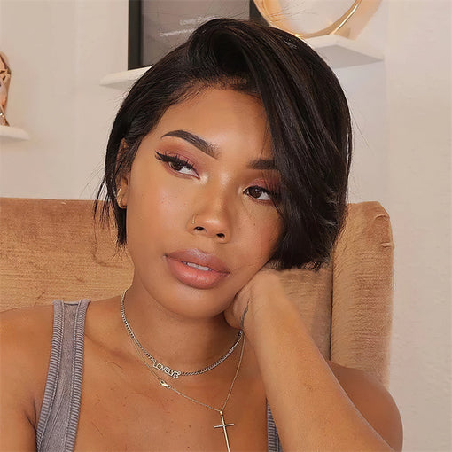 Short Bob Hairstyle 8 Inches Silky Straight Natural Black Remy Human Hair Full Lace Wigs [IFHSS6082]