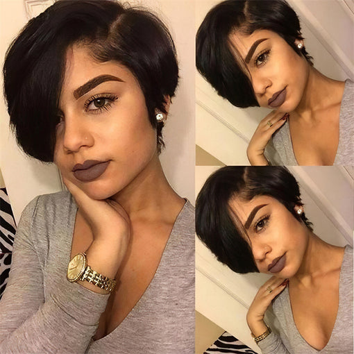 Short Bob Hairstyle 8 Inches Silky Straight Natural Black Remy Human Hair Lace Front Wigs [ILHSS6082]