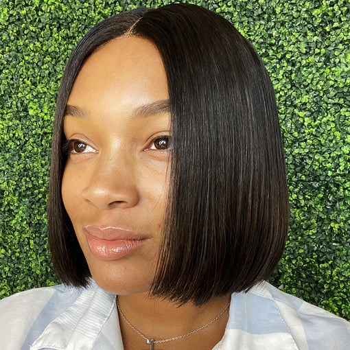 Short Bob Hairstyle 8 Inches Silky Straight Natural Black Remy Human Hair 360 Lace Wigs [I3HSS6083]