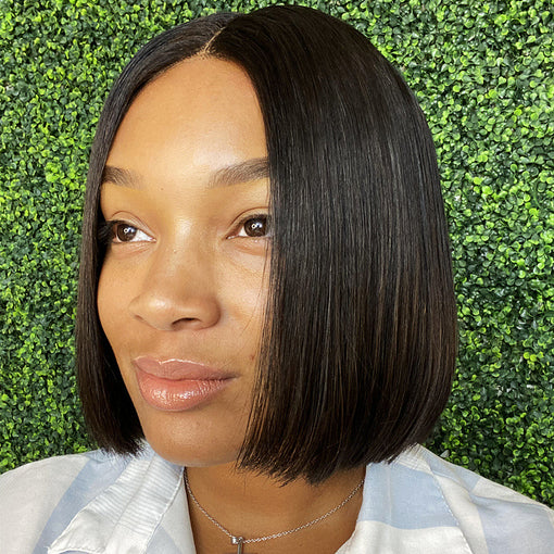 Short Bob Hairstyle 8 Inches Silky Straight Natural Black Remy Human Hair Lace Front Wigs [ILHSS6083]