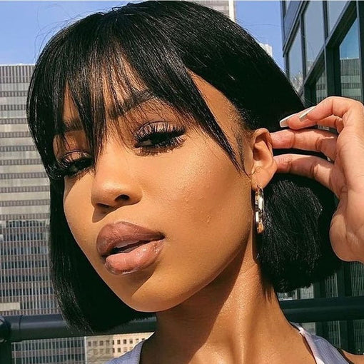 Short Bob Hairstyle 8 Inches Silky Straight Natural Black Remy Human Hair Capless Wigs [ICHSS6084]