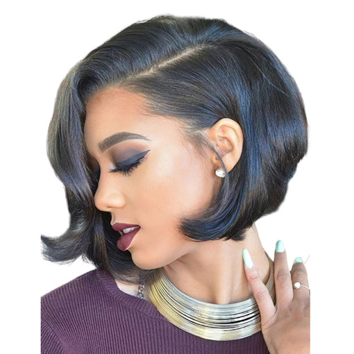 Short Bob Hairstyle 10 Inches Body Wave Natural Black Remy Human Hair Full Lace Wigs [IFHBW6085]