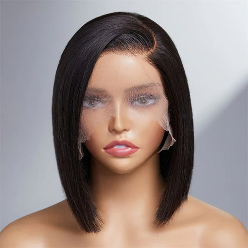 Short Bob Hairstyle 12 Inches Silky Straight Natural Black Remy Human Hair Full Lace Wigs [IFHSS6086]