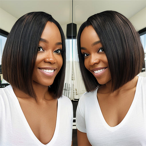 Short Bob Hairstyle 10 Inches Silky Straight Natural Black Remy Human Hair Lace Front Wigs [ILHSS6087]