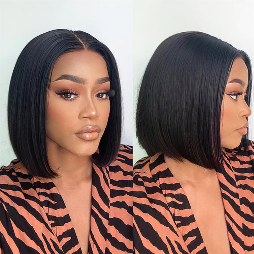 Short Bob Hairstyle 10 Inches Silky Straight Natural Black Remy Human Hair Lace Front Wigs [ILHSS6087]