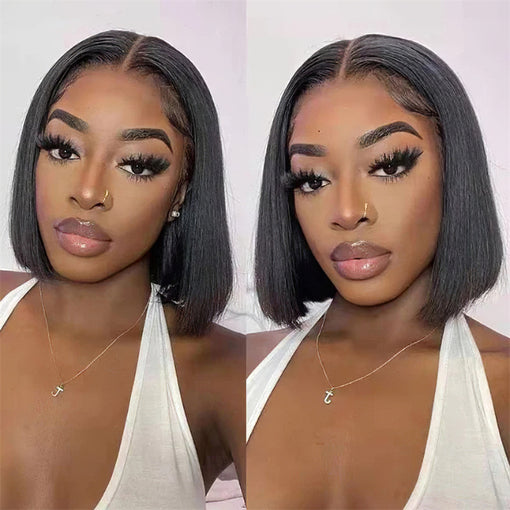Short Bob Hairstyle 10 Inches Silky Straight Natural Black Remy Human Hair 360 Lace Wigs [I3HSS6087]