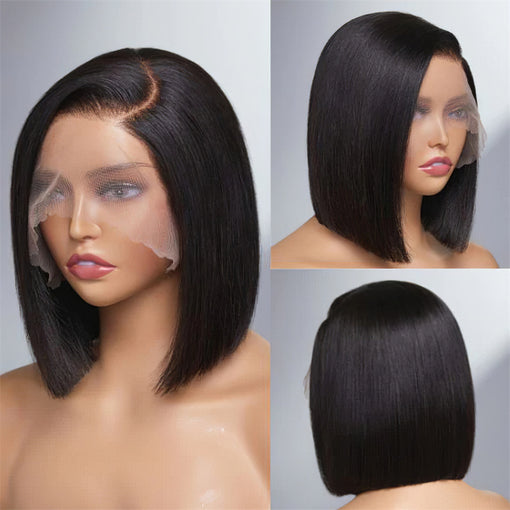 Short Bob Hairstyle 10 Inches Silky Straight Natural Black Remy Human Hair 360 Lace Wigs [I3HSS6087]