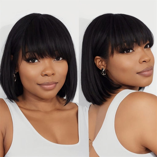 Short Bob Hairstyle 10 Inches Silky Straight Natural Black Remy Human Hair 360 Lace Wigs [I3HSS6088]