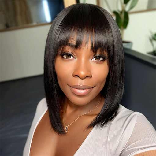 Short Bob Hairstyle 12 Inches Silky Straight Natural Black Remy Human Hair 360 Lace Wigs [I3HSS6089]