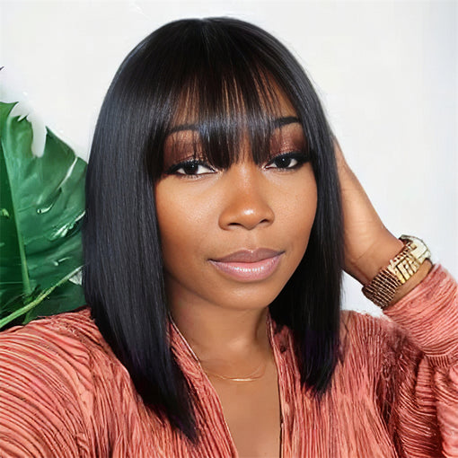 Short Bob Hairstyle 12 Inches Silky Straight Natural Black Remy Human Hair Lace Front Wigs [ILHSS6089]