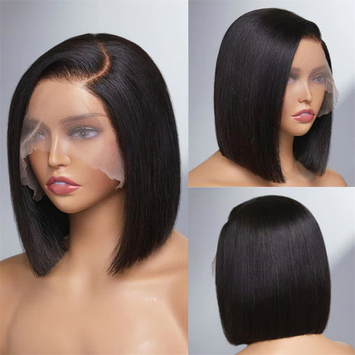Short Bob Hairstyle 12 Inches Silky Straight Natural Black Remy Human Hair Lace Front Wigs [ILHSS6090]