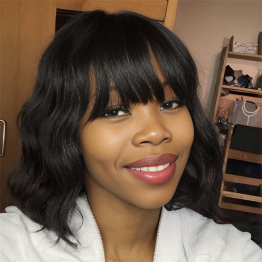 Short Bob Hairstyle 12 Inches body Wave Natural Black Remy Human Hair Full Lace Wigs [IFHBW6092]