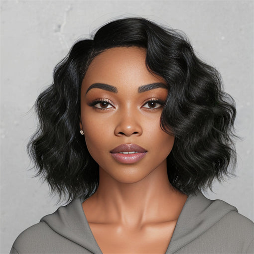 Short Bob Hairstyle 12 Inches Body Wave Natural Black Remy Human Hair Full Lace Wigs [IFHBW6093]