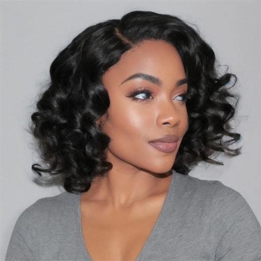 Short Bob Hairstyle 12 Inches Body Wave Natural Black Remy Human Hair Full Lace Wigs [IFHBW6094]