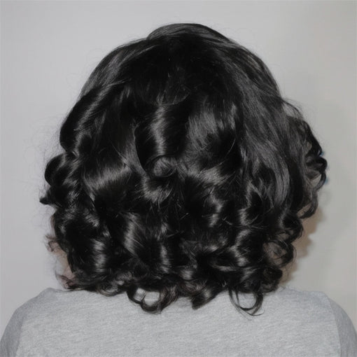 Short Bob Hairstyle 12 Inches Body Wave Natural Black Remy Human Hair Full Lace Wigs [IFHBW6094]