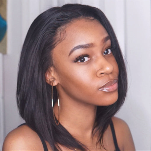 12 Inches Lob Silky Straight hairstyle Natural Black Remy Human Hair Lace Front Wigs [ILHSS6097]